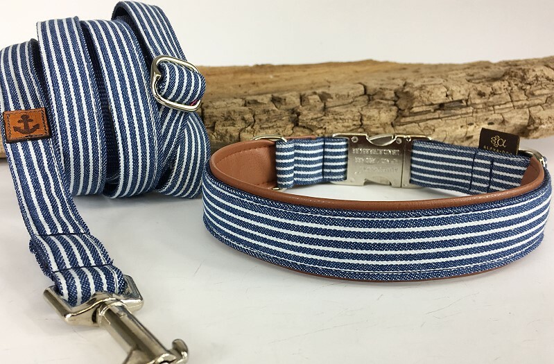 Halsband Baltic-Stripes marine-weiß mit Kunstleder unterlegt