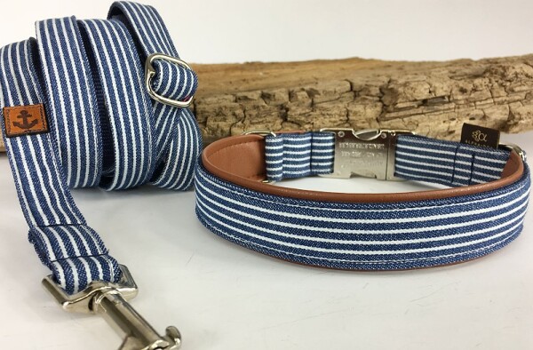 Halsband Baltic-Stripes mit Kunstleder unterlegt 2,5 cm breit / 43-45 cm lang Kunststoff marine