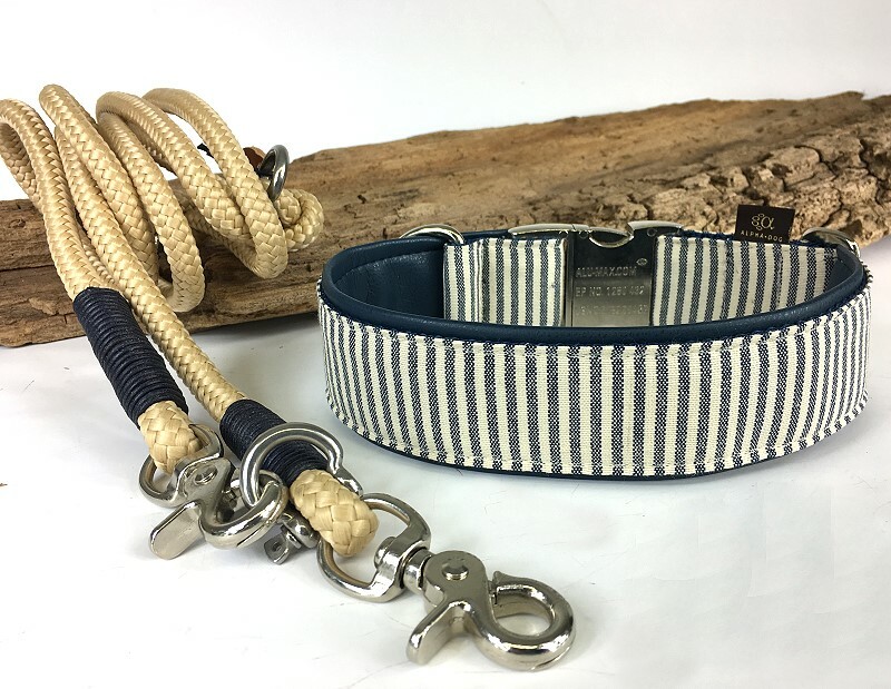 Halsband Gangway marine mit Kunstleder unterlegt 4 cm breit / 55-57 cm lang Kunststoff