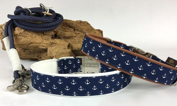 Halsband Anchor mit Kunstleder unterlegt 2,5 cm breit / 34-36 cm lang Aluminium  + 4.00 EUR Kunstleder cognac