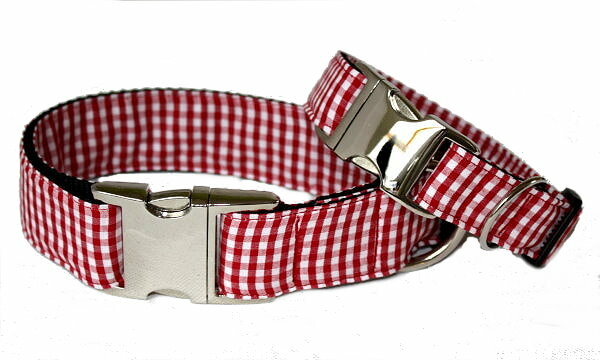 Hundehalsband Vichy rot  20-28 cm 1,5 cm Aluminium + 4 Euro