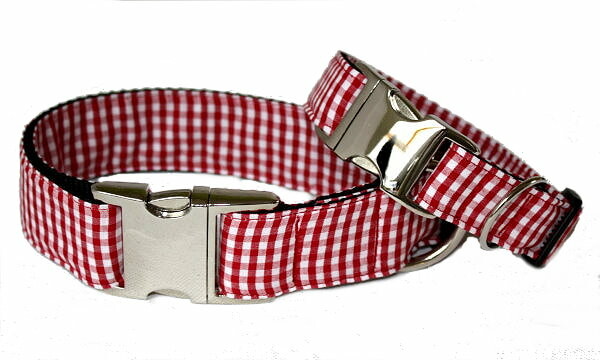 Hundehalsband Vichy rot  33-45 cm 2,5 cm Aluminium + 4 Euro