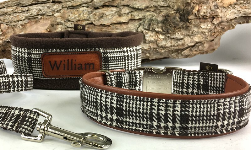 Halsband Glencheck brown mit Kunstleder unterlegt cognac...