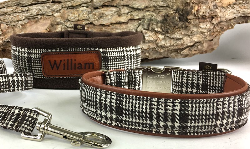 Halsband Glencheck brown mit Kunstleder  box