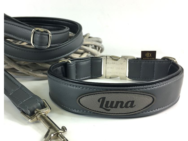 Halsband Suits deluxe grau mit Kunstlede box