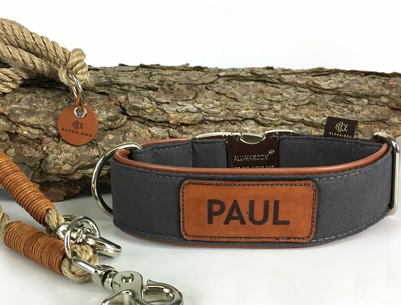 Halsband Canvas charcoal Kunstleder unterlegt und...