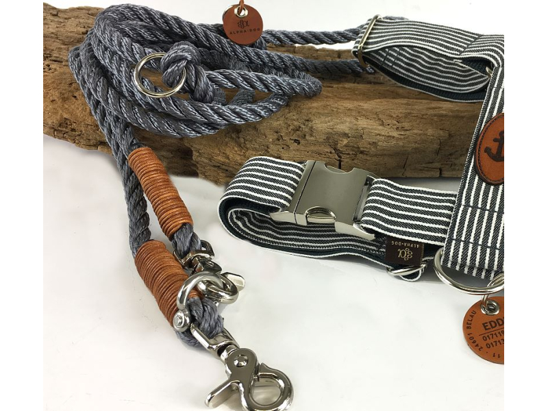 Tauleine twisted anthrazit & cognac | ALPHA-DOG Segeltau Hundeleine