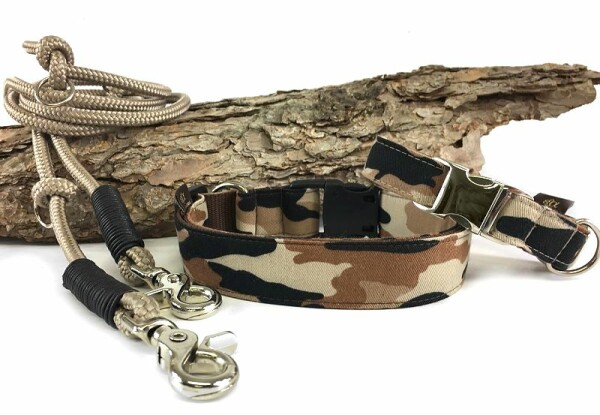 Hundehalsband Camouflage sand 2 cm 20-28 cm Aluminium +...