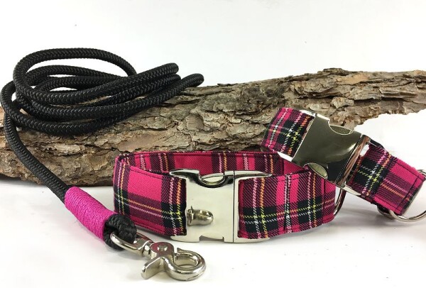 Tauleineschwarz- Wicklung pink 10mm Führleine 3fach...