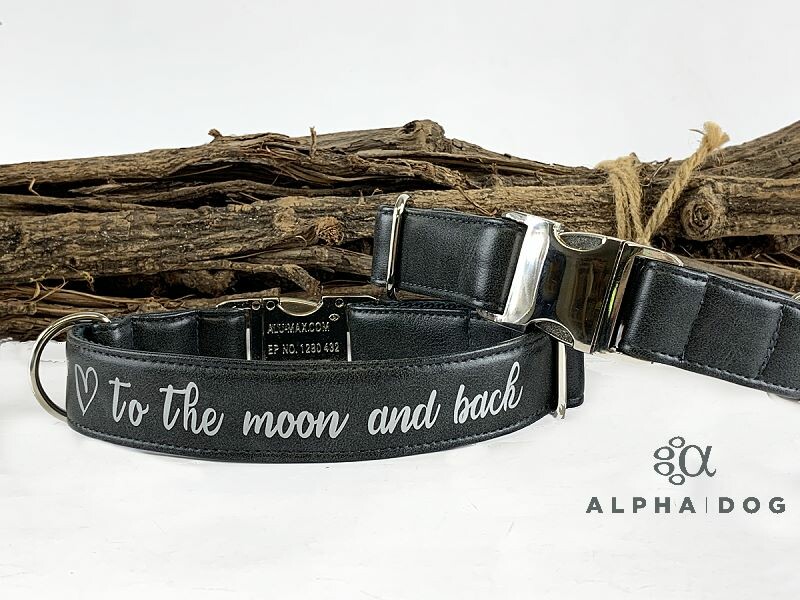 Halsband " to the moon and back " incl. Aluverschluss 2 cm breit / 27-30 cm lang antik-anthrazit  ( Foto )