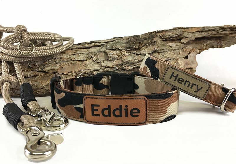 Halsband Camouflage sand mit Namenslabel 3 cm breit /...