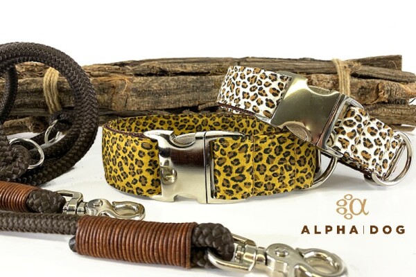 Halsband animalprint Leopard sahara 4 cm 40-55 cm Aluminium