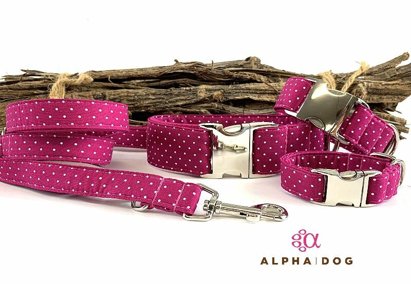 Hundehalsband  " Lots of Dots " fuchsia 2,5 cm 33-45 cm Aluminium + 4 Euro