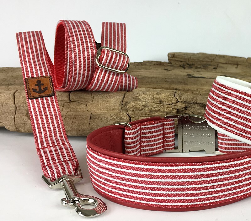 Hundeleine Baltic-Stripes rot-weiß Comfort 200 cm ohne Ankersymbol 3 cm