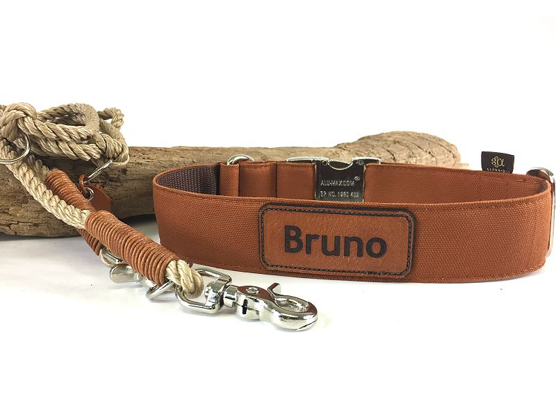 Halsband Canvas cognacbraun mit Namen 3  box