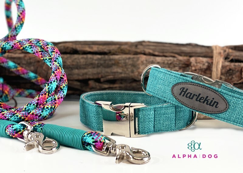 Halsband My Lovely Colours- türkis optional m. Namenspatch 2cm breit / 26-30 cm lang Aluminium  + 4.00 EUR mit Namenspatch