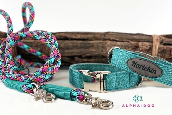 Halsband My Lovely Colours- türkis optional m. Namenspatch 2cm breit / 26-30 cm lang Aluminium  + 4.00 EUR mit Namenspatch