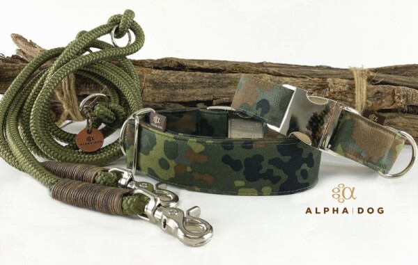 Hundehalsband Camouflage oliv 3 cm 40-55 cm Aluminium +...