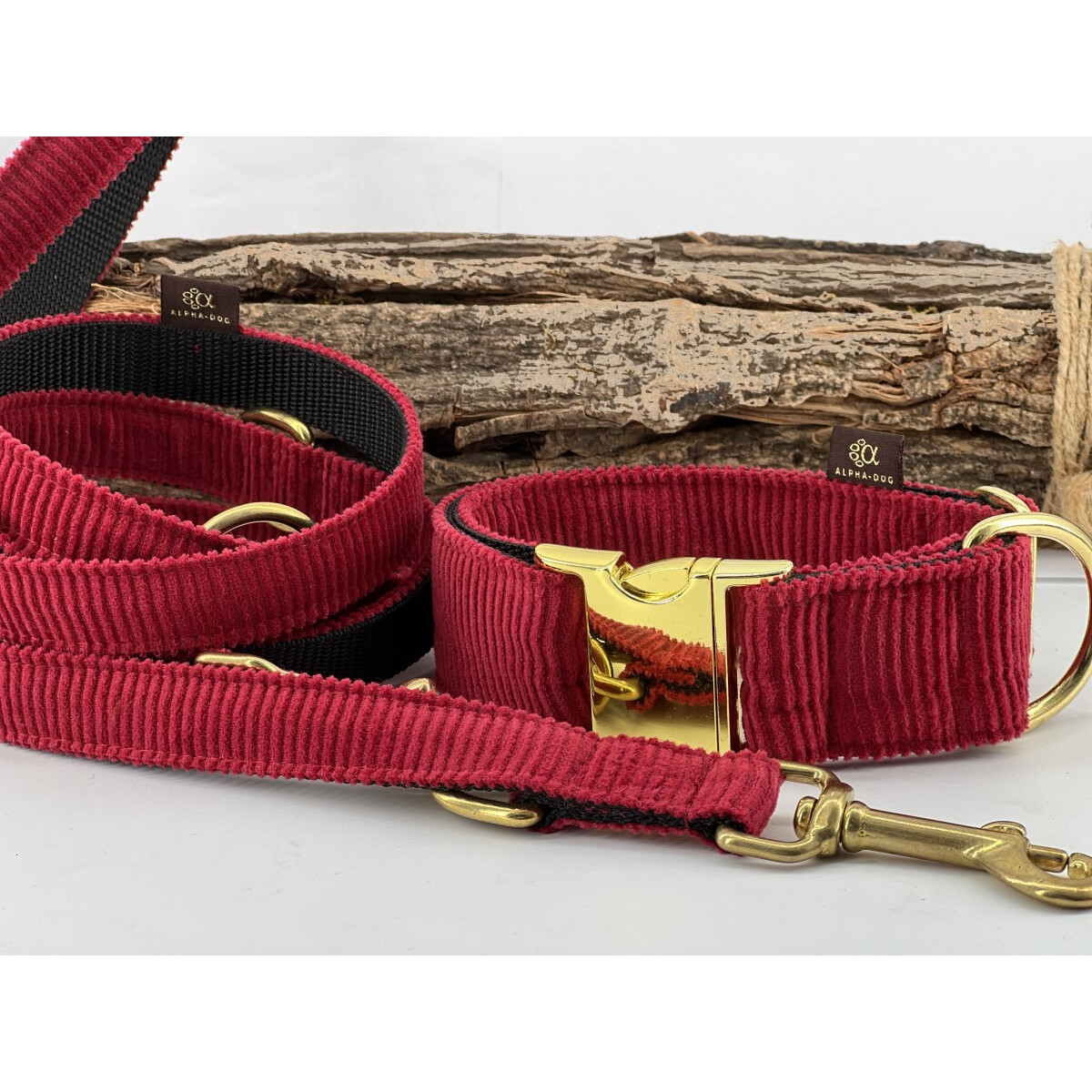 Hundehalsband Young-Cord rubinrot mit Me box