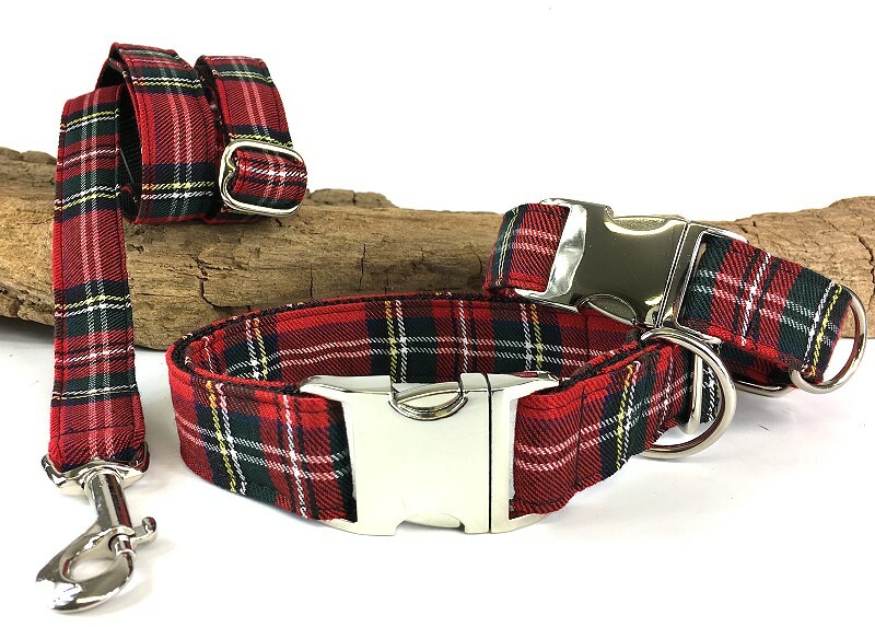 Tartan - Schottenkaro-Halsband 2 cm 20-28 cm Aluminium