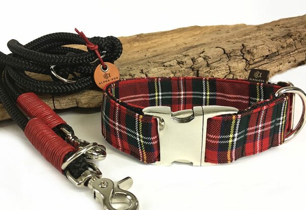 Tartan - Schottenkaro-Halsband 2 cm 20-28 cm Aluminium