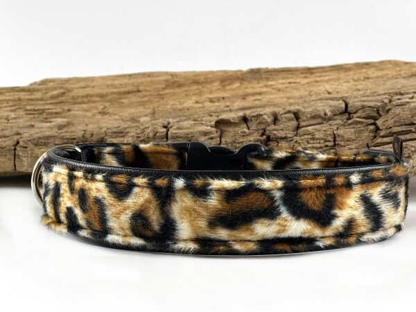 Fellhalsband Leopard mit Kunstleder gepolstert