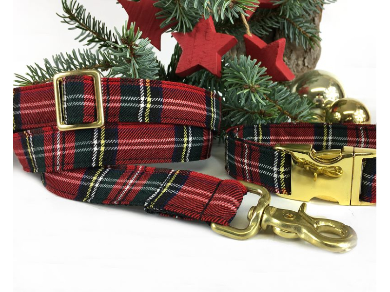 Hundeleine Schottenkaro mit Messingkarab box