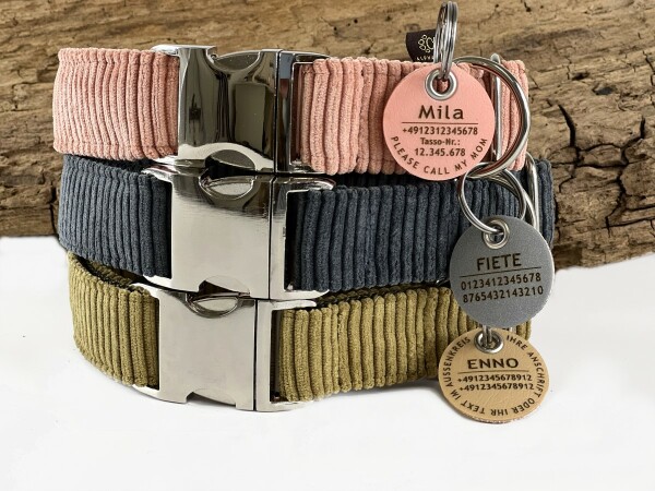 Hundehalsband Cord in drei tollen Farben 2,5 cm 33-45 cm Aluminium coral powder