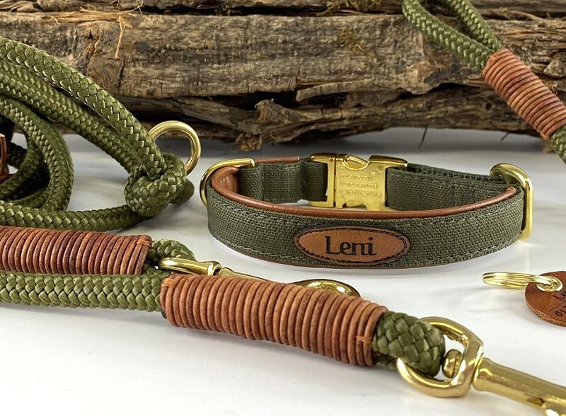 Halsband Canvas olivgrün incl. Messingverschluss 2...