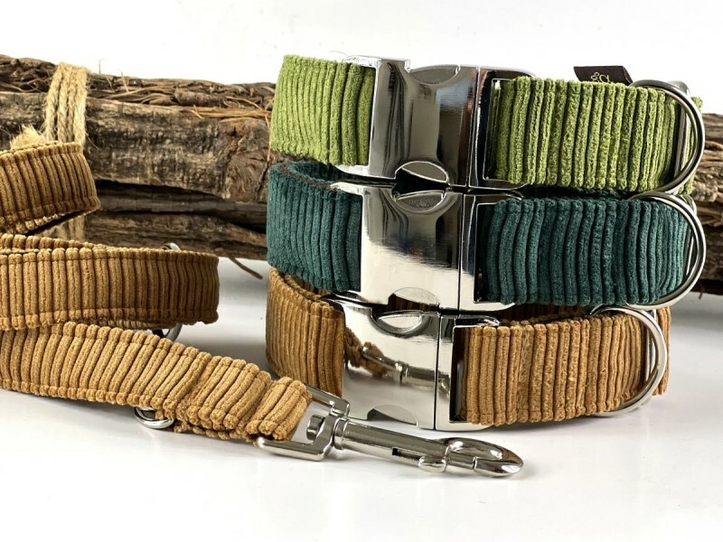 Hundehalsband Cord in drei tollen Farben 2,5 cm 28-39 cm Aluminium Salty Caramel