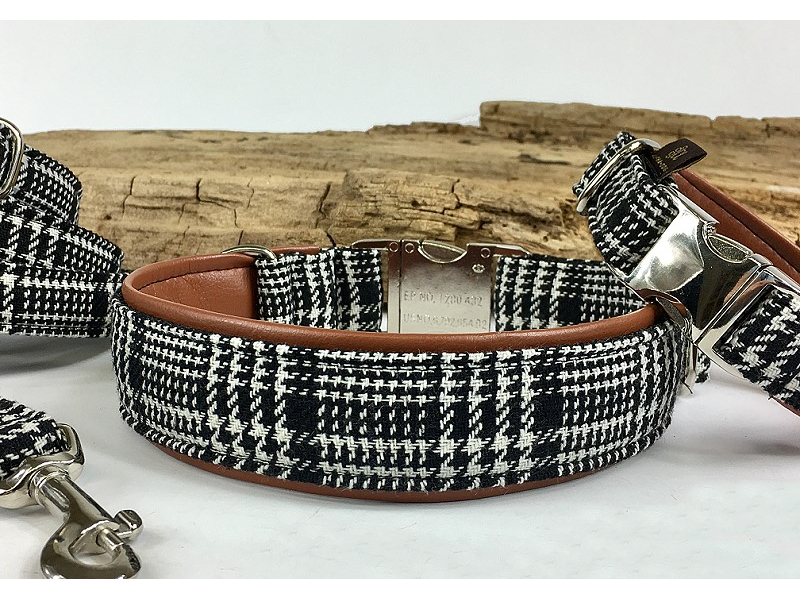 Halsband Glencheck black mit Kunstleder  box