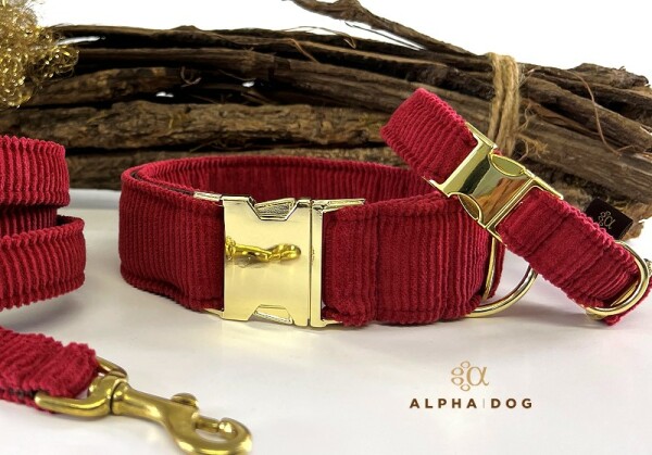 Hundehalsband Young-Cord rubinrot mit Messingverschluss 2 cm 20-28 cm