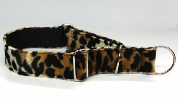 Zugstopp-Fellhalsband  3 cm breit  /31-35 cm lang   Leopard