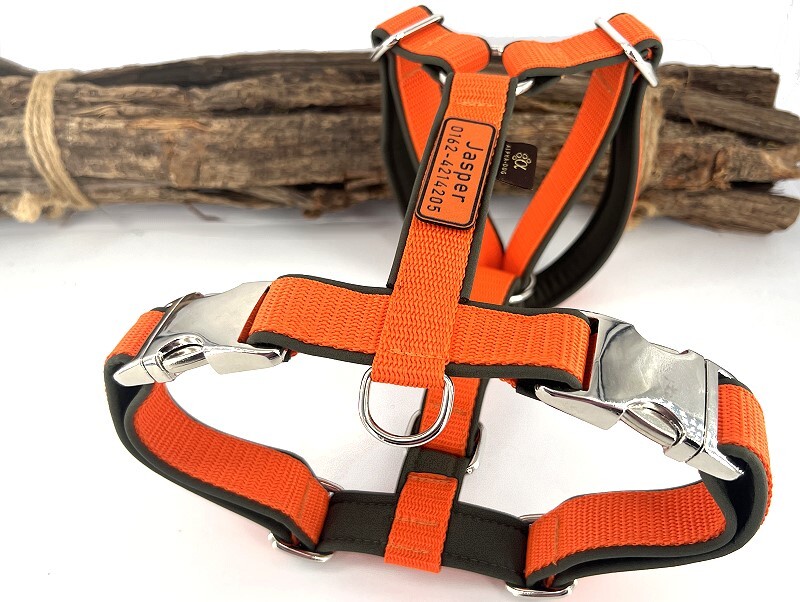 Hundegeschirr SOFTLINE mit Softshell gepolstert orange-oliv