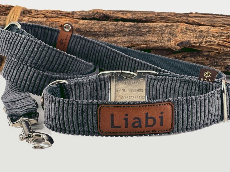 Halsband Cord anthrazit mit Namens- Telefonpatch