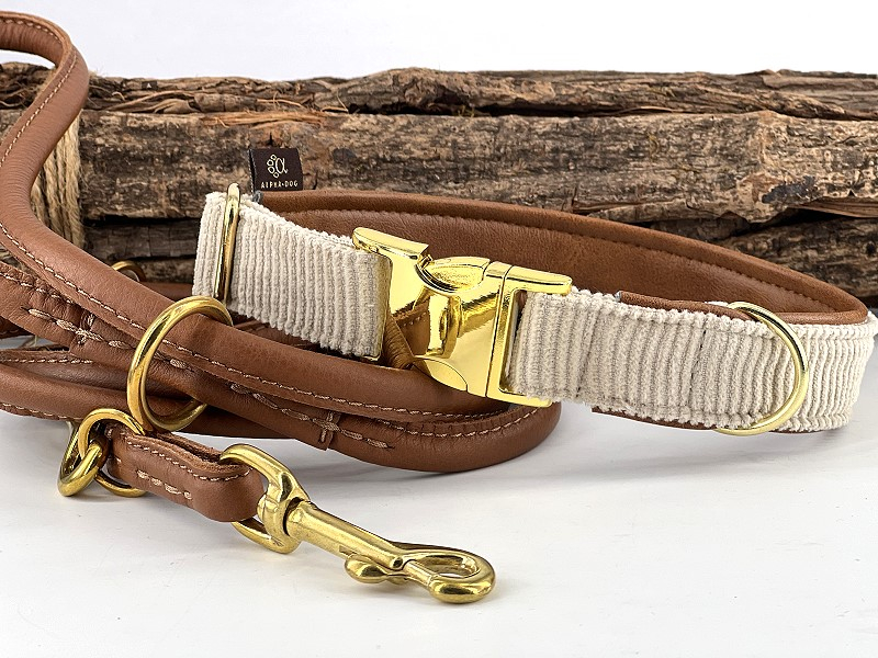 Halsband Young Cord sand mit Kunstleder  box