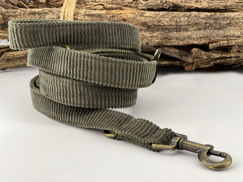 Hundeleine Young-Cord oliv mit antikmess box
