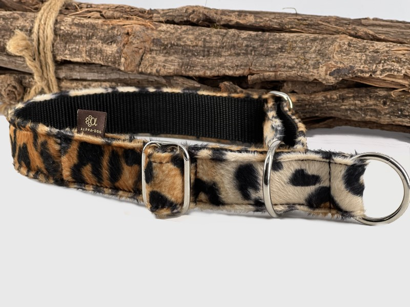 Zugstopp-Fellhalsband  Leopard 3 cm brei box