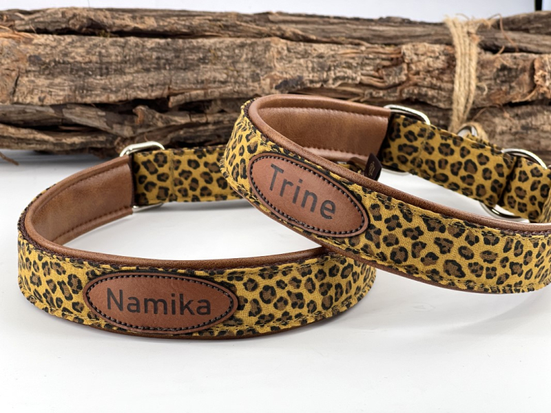 Zugstopp-Halsband Leopard m. antik Kunst box