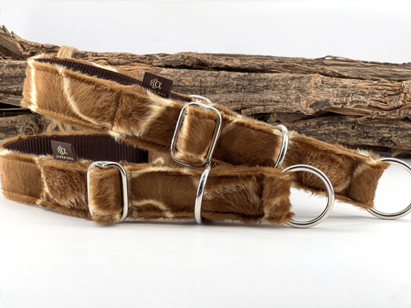 Fell - Zugstopp-Halsband Giraffe rotbrau box