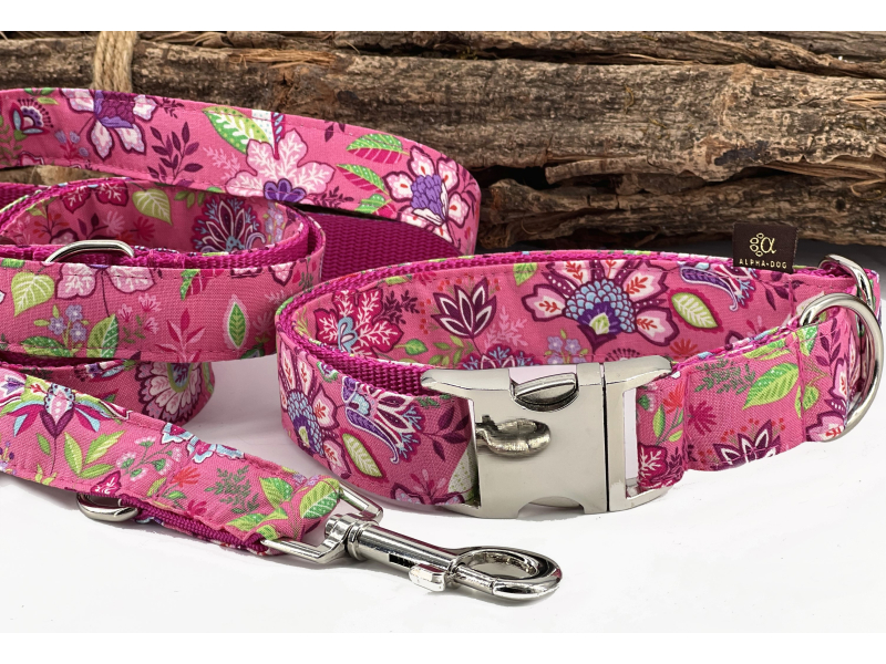 Hundehalsband Pink Flower 4 cm 33-45 cm  box